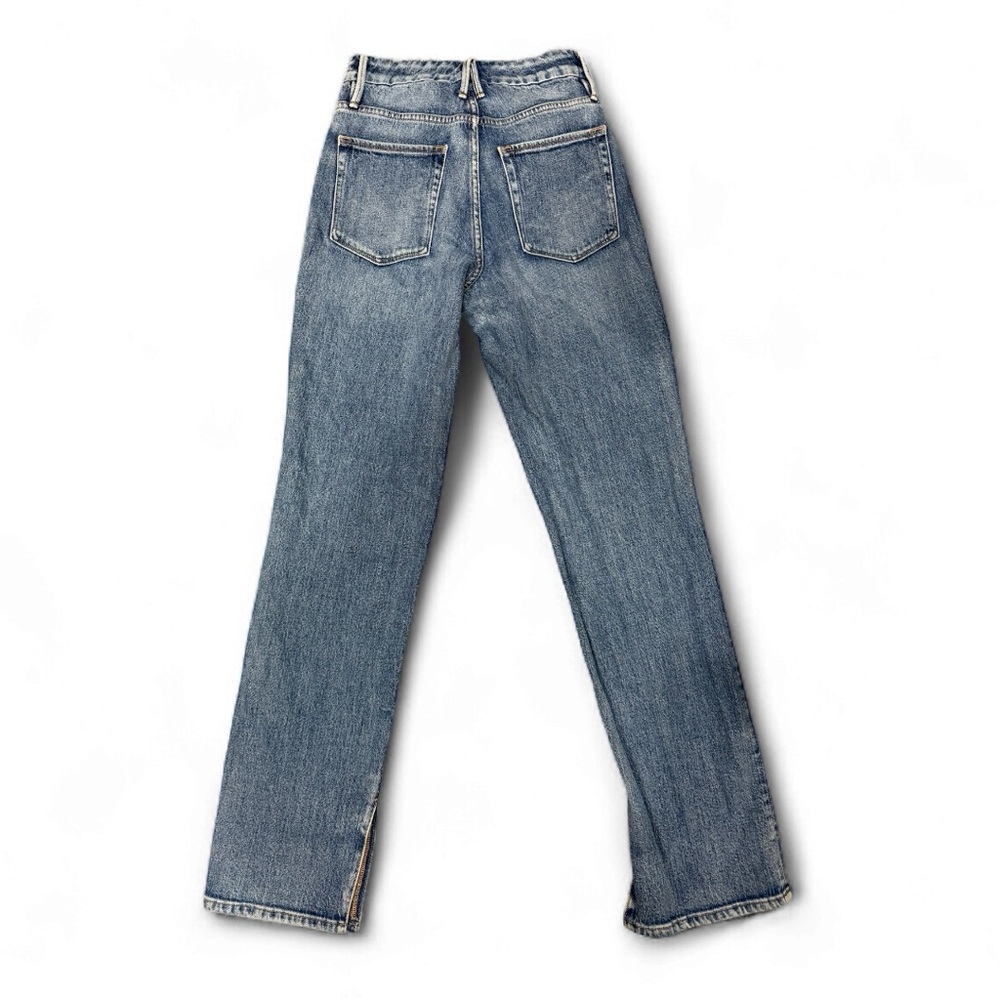 Good American High Rise Raw Hem Straight Jeans Button Fly Blue - Size: 25 - Picture 2 of 5